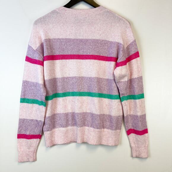 Elizabeth and James Size S Striped Stretch Crew Knit Sweater Pink Purple - Picture 6 of 10